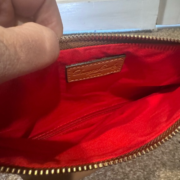 Dooney & Bourke Smooth Leather Foldover Crossbody Clutch Tan Tassel - Picture 6 of 13